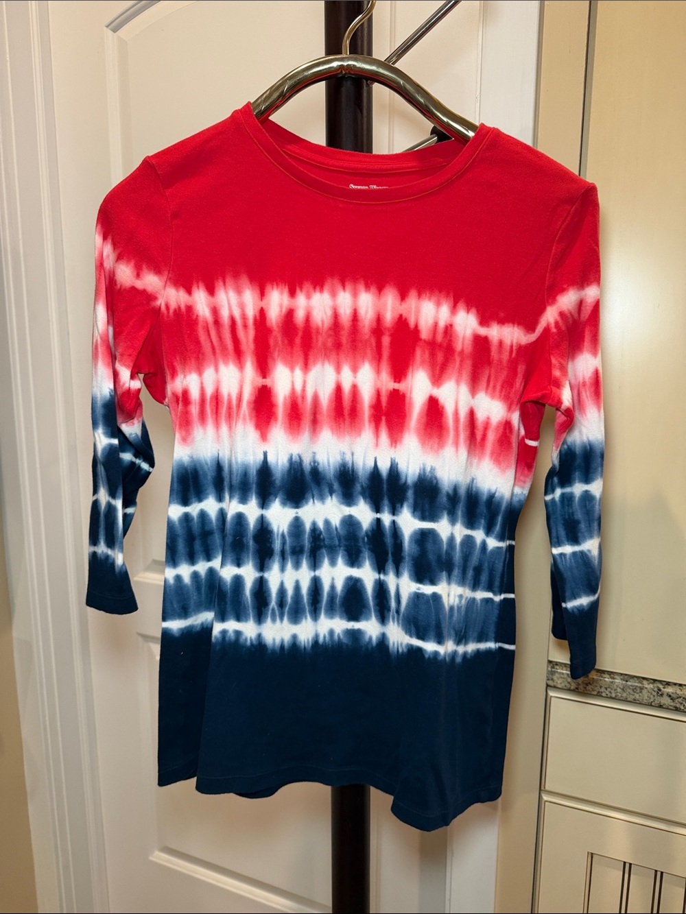 Red White Navy Tie-Dye Long Sleeve Tee